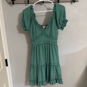 Inspired Hearts Teal Ruffle Mini Dress